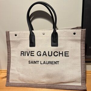 Large Canvas Tote in Beige and Black